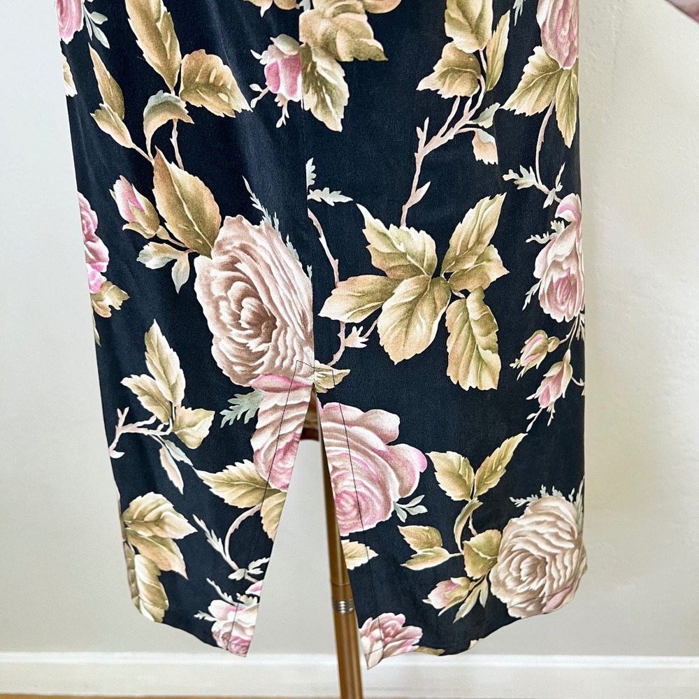 Dana Buchman 100% Silk Floral Tunic Size 6 Black Pink Long Sleeve Collar Vintage - Picture 4 of 10